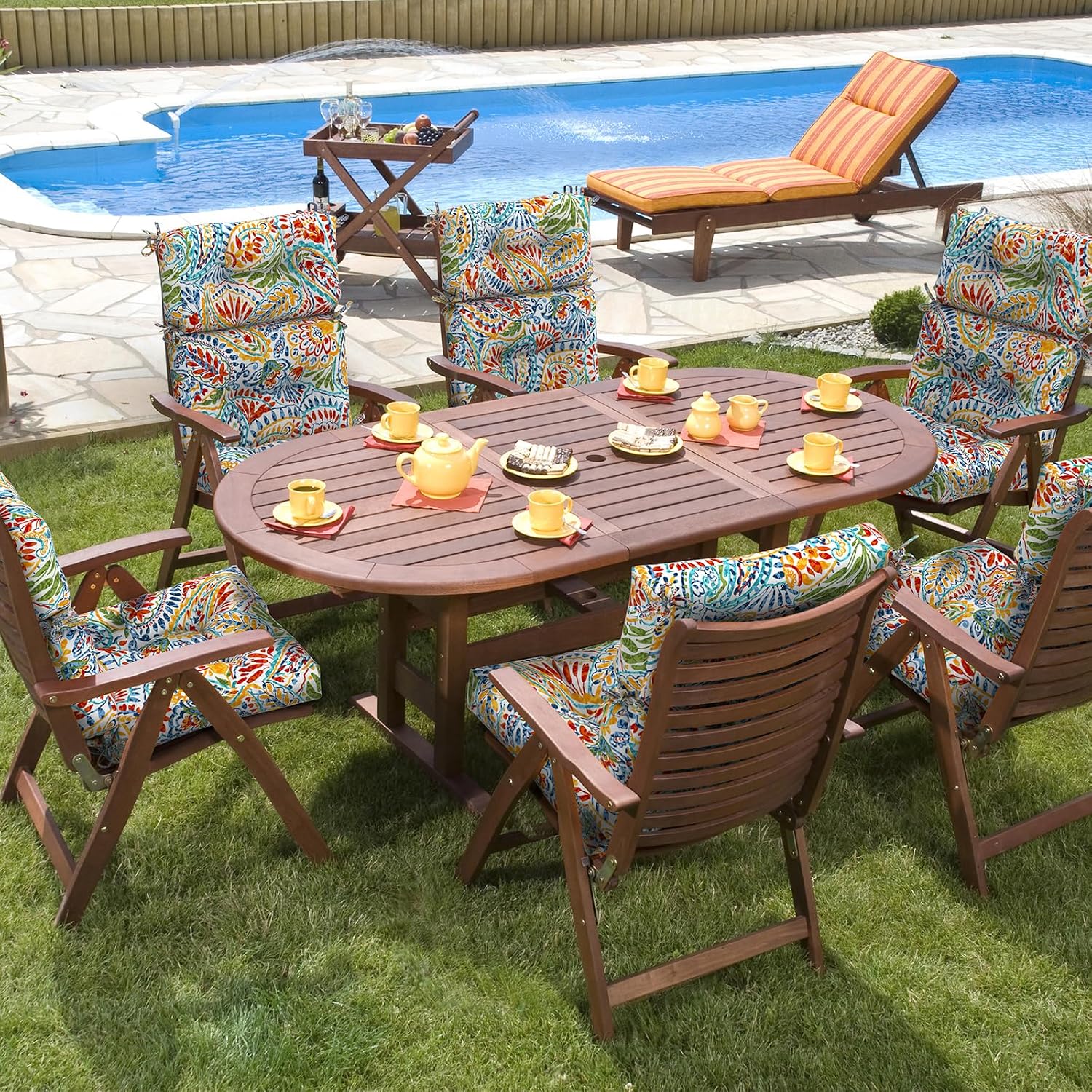 DYTXIII Outdoor High Back Chair Cushions Set of 2, Water Repellent Tufted Rocking Seat Cushions Replacement 44 x 22 Inch, Seat & Back Chair Pads for Patio, Balcony and Indoor Use -Paisley Multi