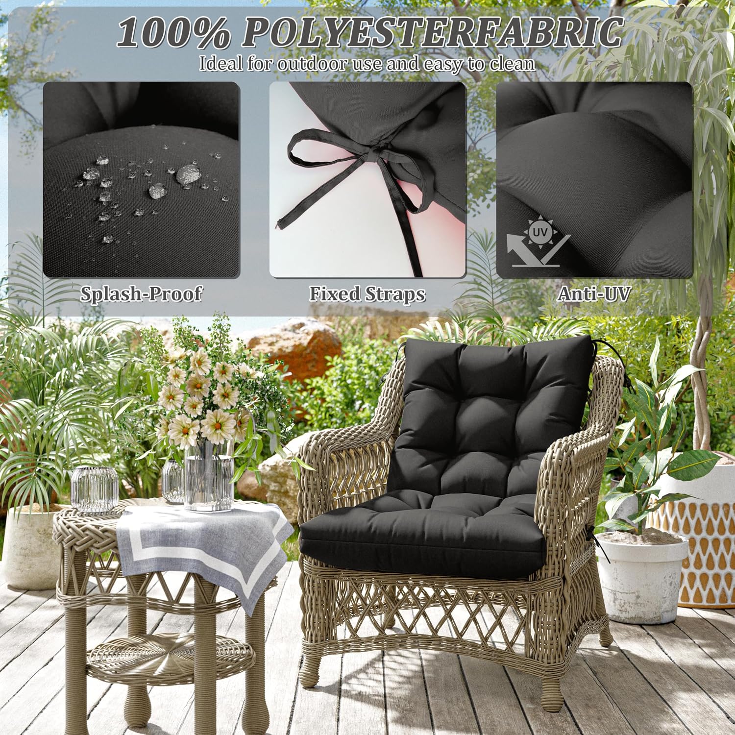 Patio Seat&Back Chair Cushions for Outdoor Furniture，Comfortable Cushions for Rocking/Dining/Lawn Chair-Set of 2