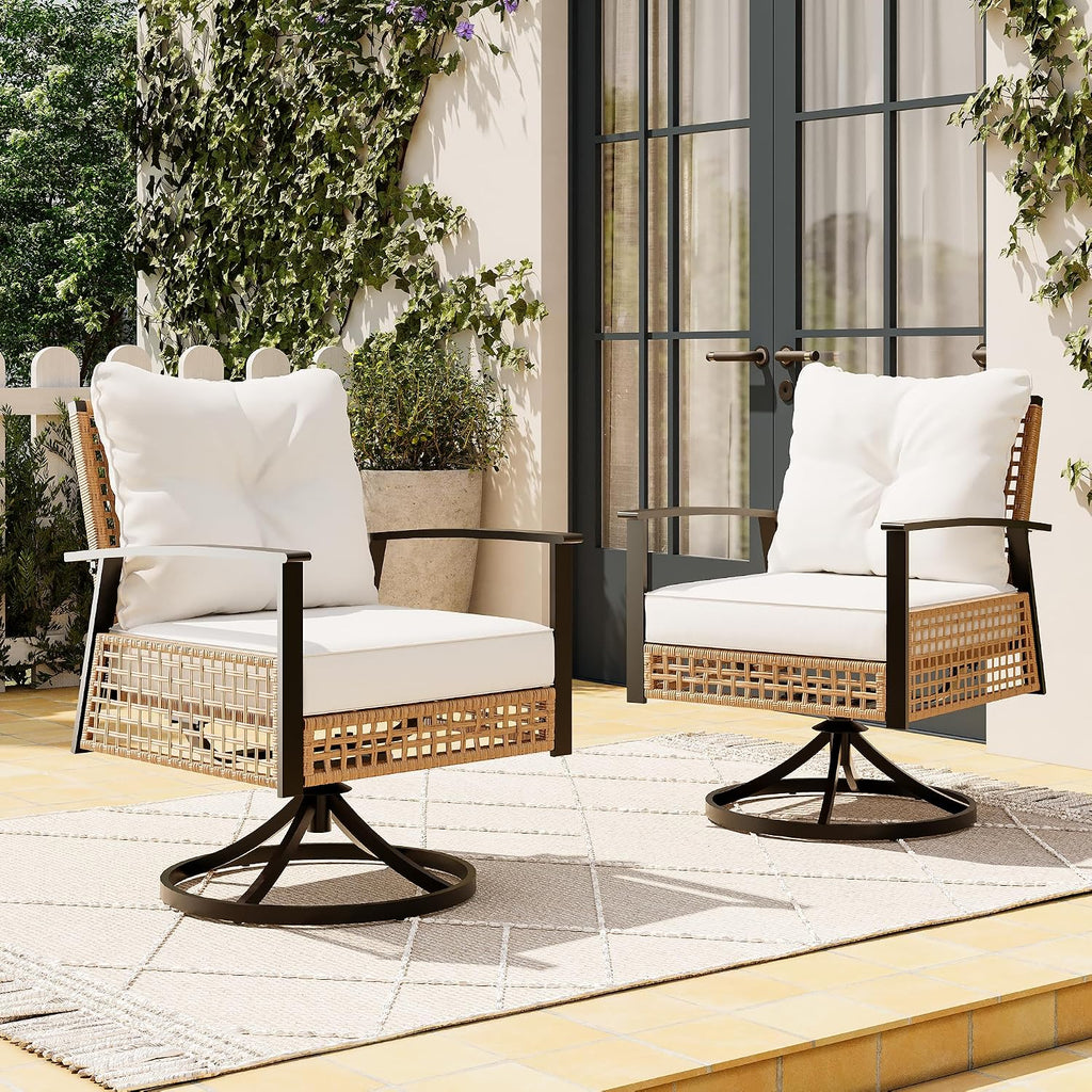 LAUSAINT HOME 2 Pieces Outdoor Swivel Rocker Patio Chairs, Wicker Patio Bistro Set with 2 Rocking Chairs, Patio Furniture Set with Thickened Cushions for Porch, Backyard (Beige)