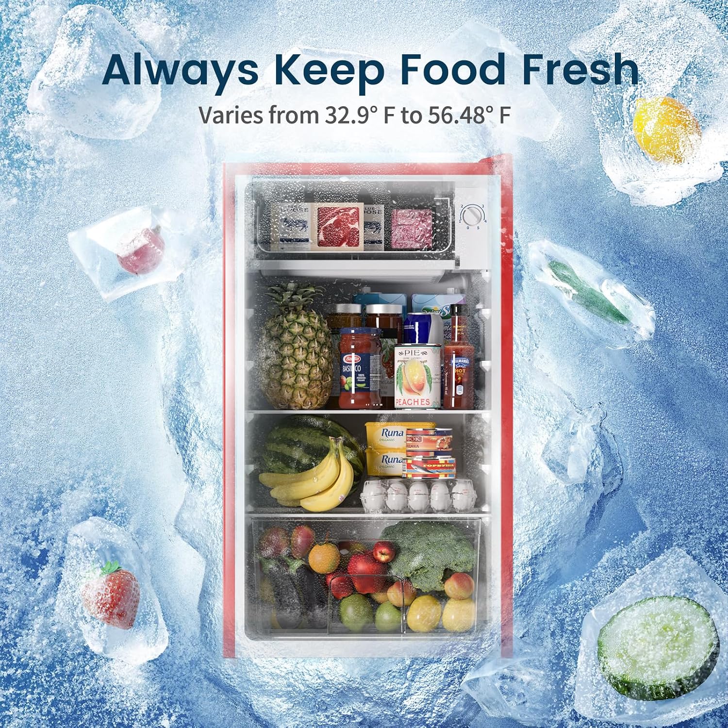 BANGSON Mini Fridge with Freezer, 3.2Cu.Ft, Single Door Small Refrigerator, Energy-efficient, Low Noise, Mini fridge for Bedroom Dorm and Office, Red