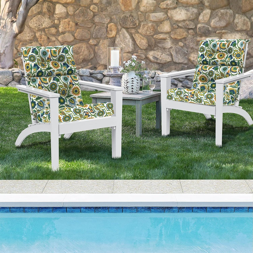 DYTXIII Outdoor High Back Chair Cushions Set of 2, Water Repellent Tufted Rocking Seat Cushions Replacement 44 x 22 Inch, Seat & Back Chair Pads for Patio, Balcony and Indoor Use -Fiesta Floral