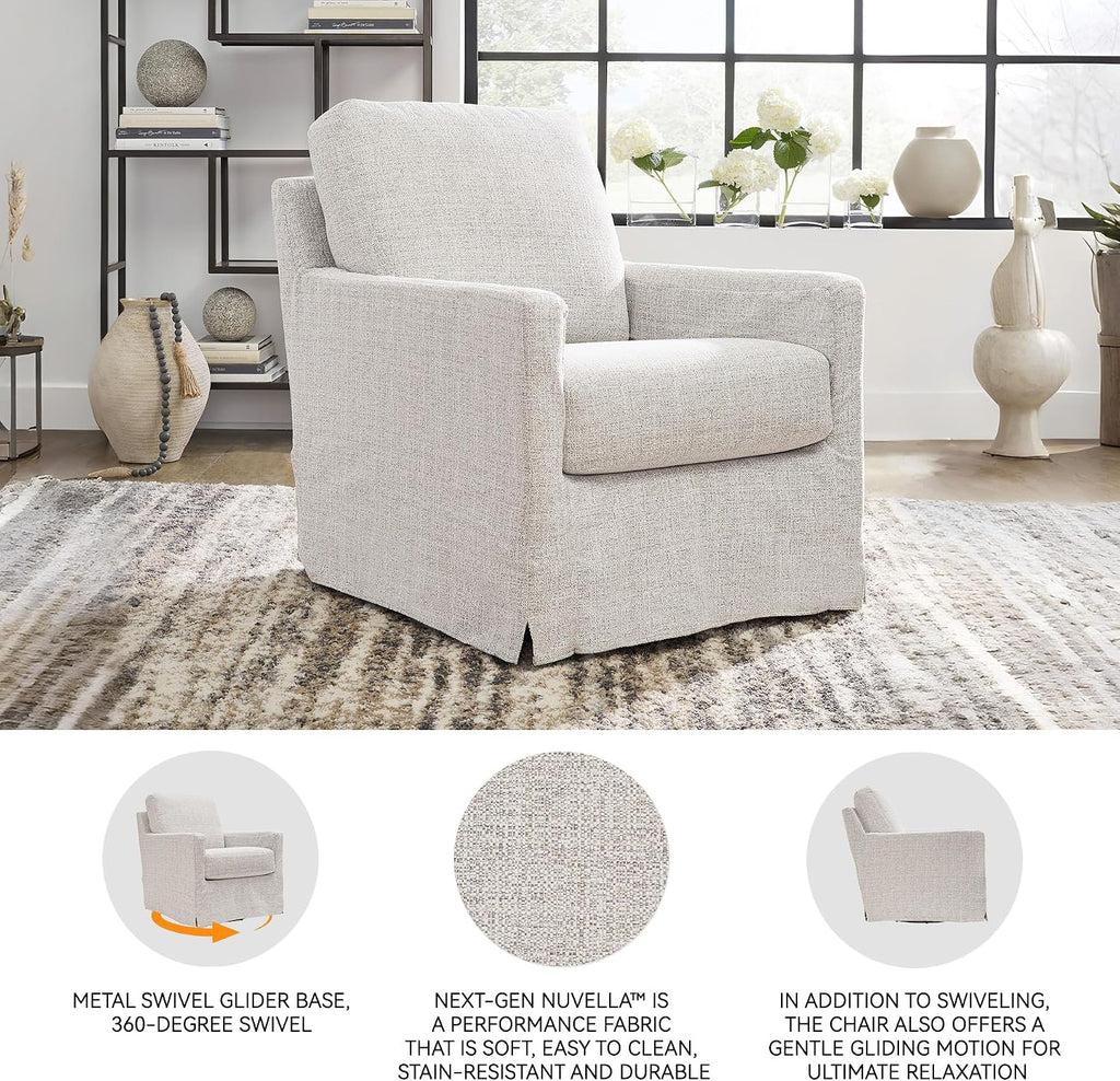 Signature Design by Ashley Nenana Next-Gen Nuvella Casual UV Resistant Upholstered Swivel Glider Accent Chair with Removable Slipcover, Light Gray