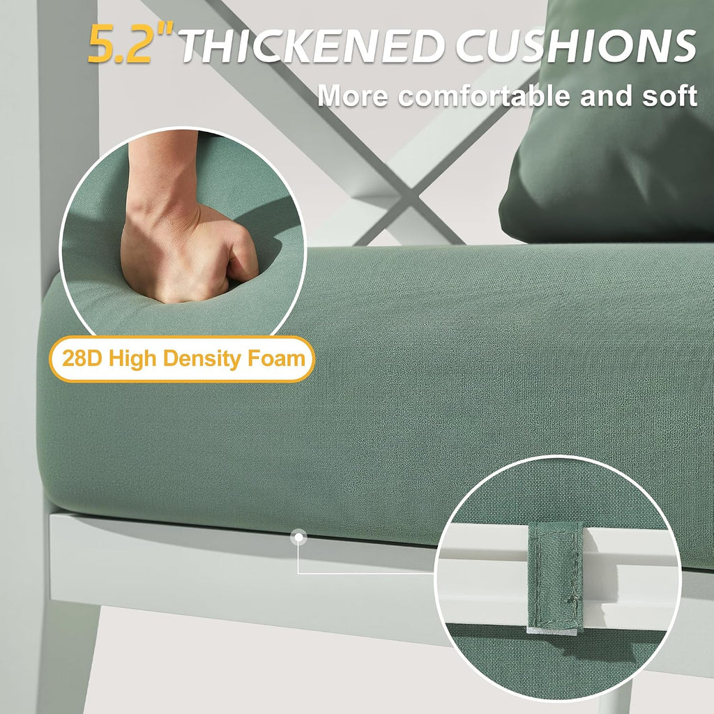 3 Piece Patio Outdoor Aluminum Swivel Rocking Chair with Coffee Table and 6' Thickened Cushions, All Weather Outdoor Furniture Chairs for Garden, Poolside, Deck-White
