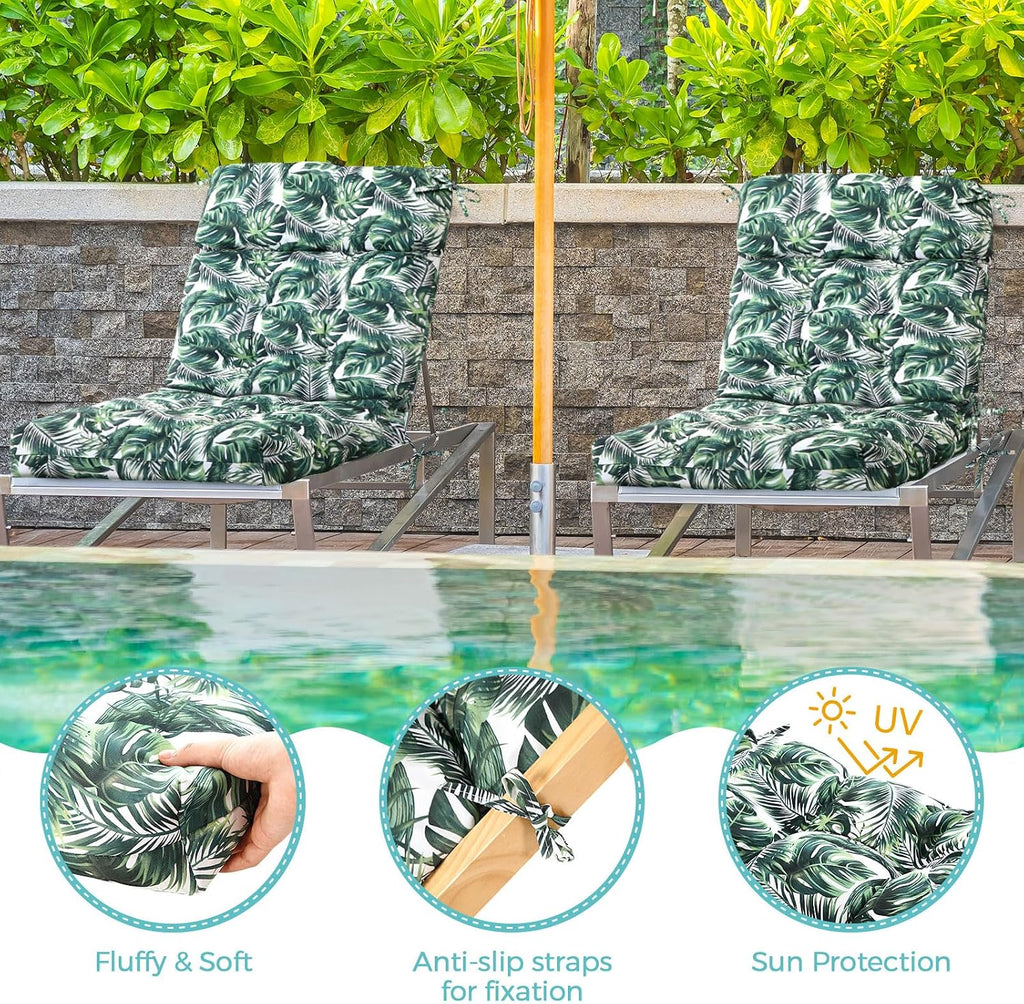Barydat 4 Pcs Tufted High Back Chair Cushion Indoor Outdoor Seat and Back Cushions Palm Leaves Tropical Plants Lawn Rocking Chair Pads with Ties for Adirondack Patio Garden (Classic Style)