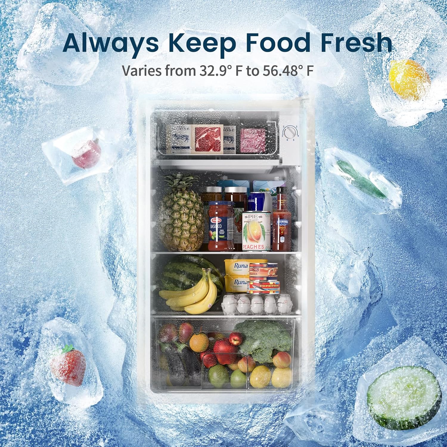 BANGSON Mini Fridge with Freezer, 3.2Cu.Ft, Single Door Small Refrigerator, Energy-efficient, Low Noise, Mini fridge for Bedroom Dorm and Office, Cream White
