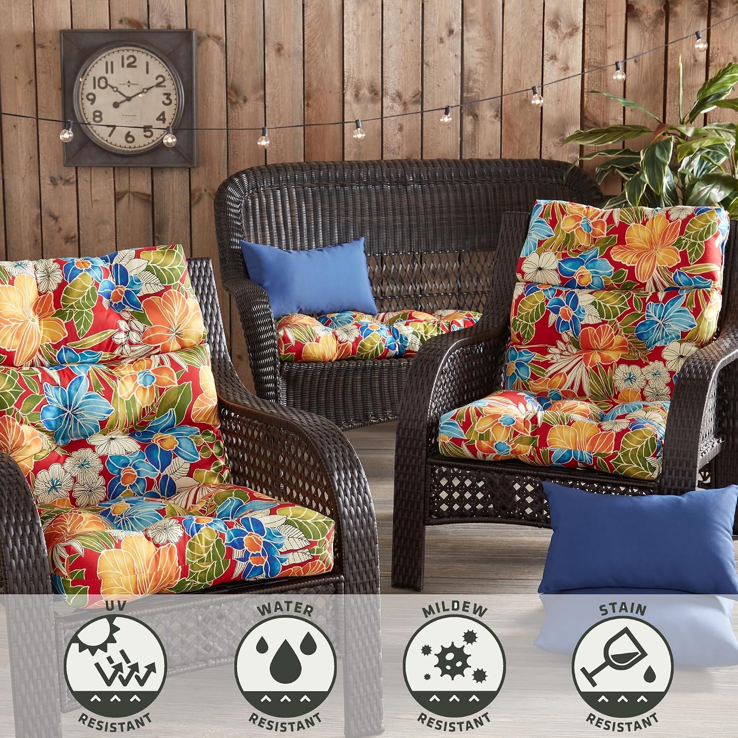 Greendale Home Fashions Outdoor 44x22-inch High Back Chair Cushions (Set of 2), Aloha Crimson