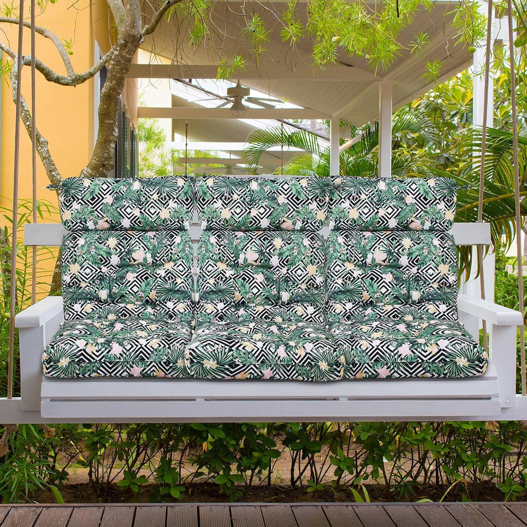 Barydat 4 Pcs Tufted High Back Chair Cushion Indoor Outdoor Seat and Back Cushions Palm Leaves Tropical Plants Lawn Rocking Chair Pads with Ties for Adirondack Patio Garden(Flower Style)