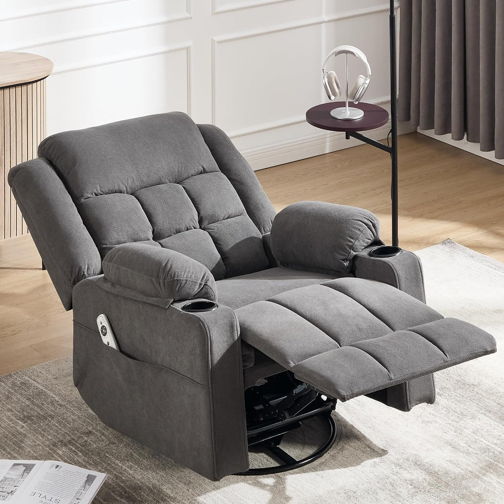 Ketaiyou Swivel Rocker Recliner Chair for Adults with Massage and Heat, Cup Holders and Side Pockets, Glider Rocking Reclining Single Sofa Chair for Living Room(DK Grey)