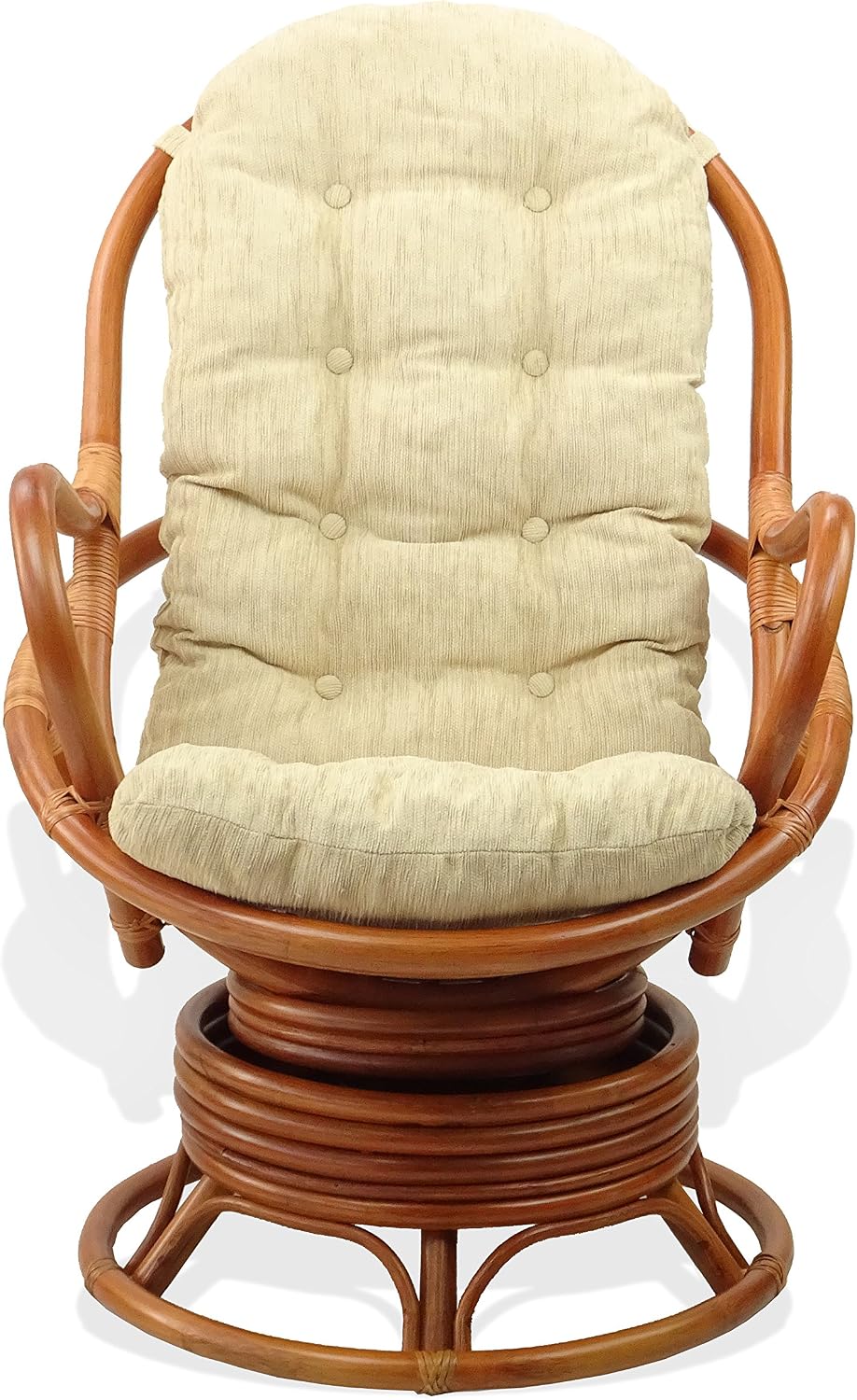 Java Lounge Swivel Rocking Chair with Cream Cushion Natural Rattan Wicker Handmade, Colonial Color