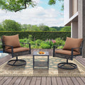 GDY Outdoor Patio Swivel Rocking Chairs Set, Patio Porch Furniture with Thick Cushions, 3 Pieces Outdoor Bistro Set with Rattan Side Table, Loading capacity 440LBS, for Garden, Porch, Poolside, Brown.
