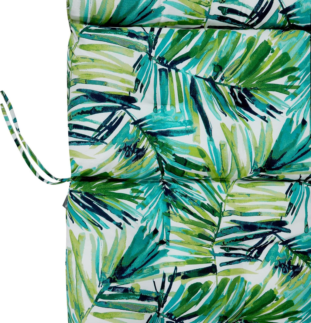 Magpie Fabrics Patio Tufted High Back Chair Cushion 2 Count, Waterproof Fade Resistant Indoor Outdoor Deep Seating Rocking Chair Swing Seat/Back Cushions - Green Palm Leaves
