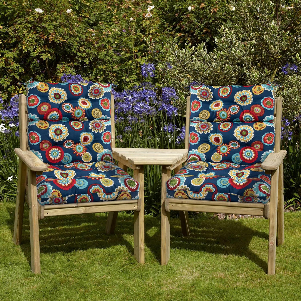 Magpie Fabrics Indoor Outdoor Tufted High Back Chair Cushion Set of 2, Waterproof All-Weather Deep Seating Rocking Chair Patio Chaise Lounge Sun Lounger Chair Cushions(Floral Navy)