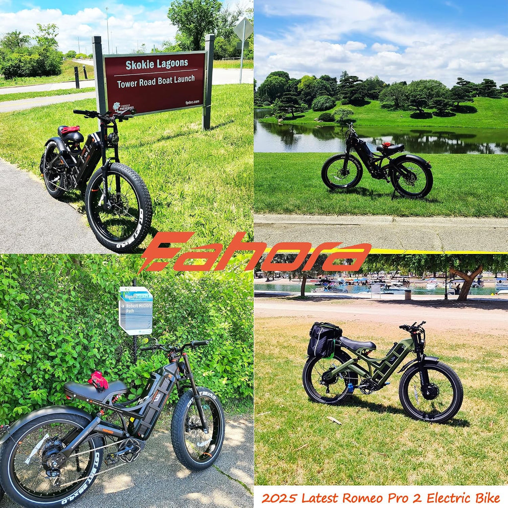 eAhora Romeo Pro 3 60V 80Ah 240+Miles Long Range E-Bike, 26 * 4.0' Fat Tire Air Full Suspension Electric Mountain Bike 50mph 5600W Dual Motor Electric Bike for Adults-Green+Rack+Bag