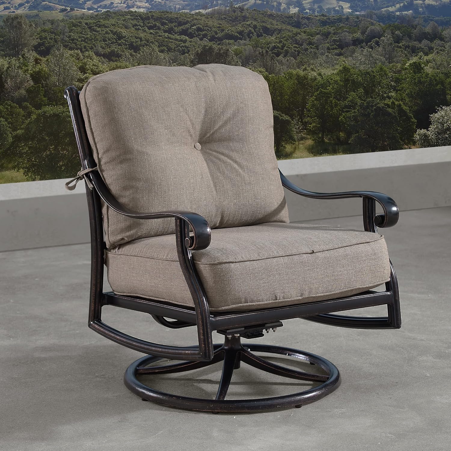 Oakland Living Aluminum Outdoor Swivel Club Finish with Thick Tan Polyester Cushions (Set of 2) Deep Seating Rocking Chairs, Antique Copper (AZCANYON-2CHAIR-AC)