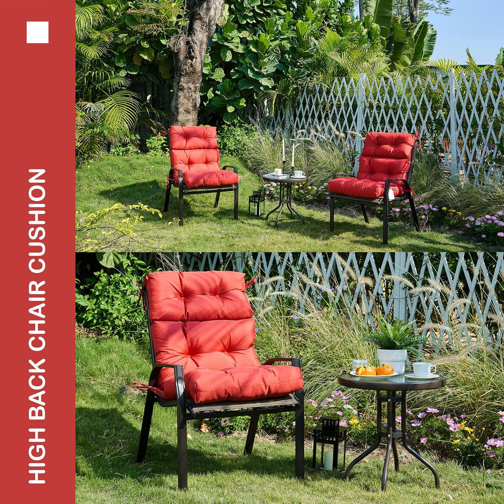 Outdoor Indoor High Back Chair Cushions Set of 4,Waterproof All-Weather Patio Adirondack Rocking Chair Cushions,Seat Back Chair Cushion for Outdoor Furniture with Ties,45x22 Inch, Red