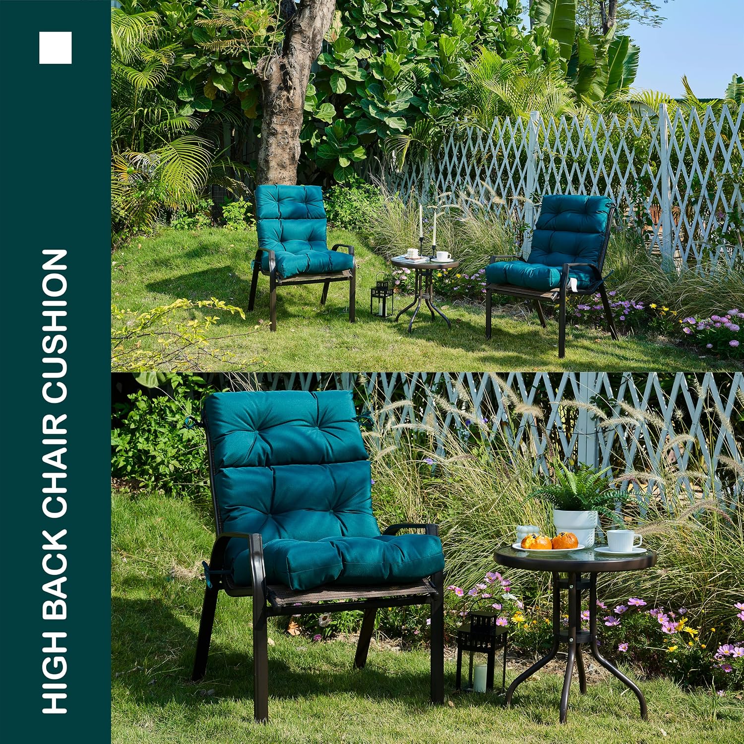 Outdoor Indoor High Back Chair Cushions Set of 4,Waterproof All-Weather Patio Adirondack Rocking Chair Cushions,Seat Back Chair Cushion for Outdoor Furniture with Ties,45x22 Inch, Dark Green