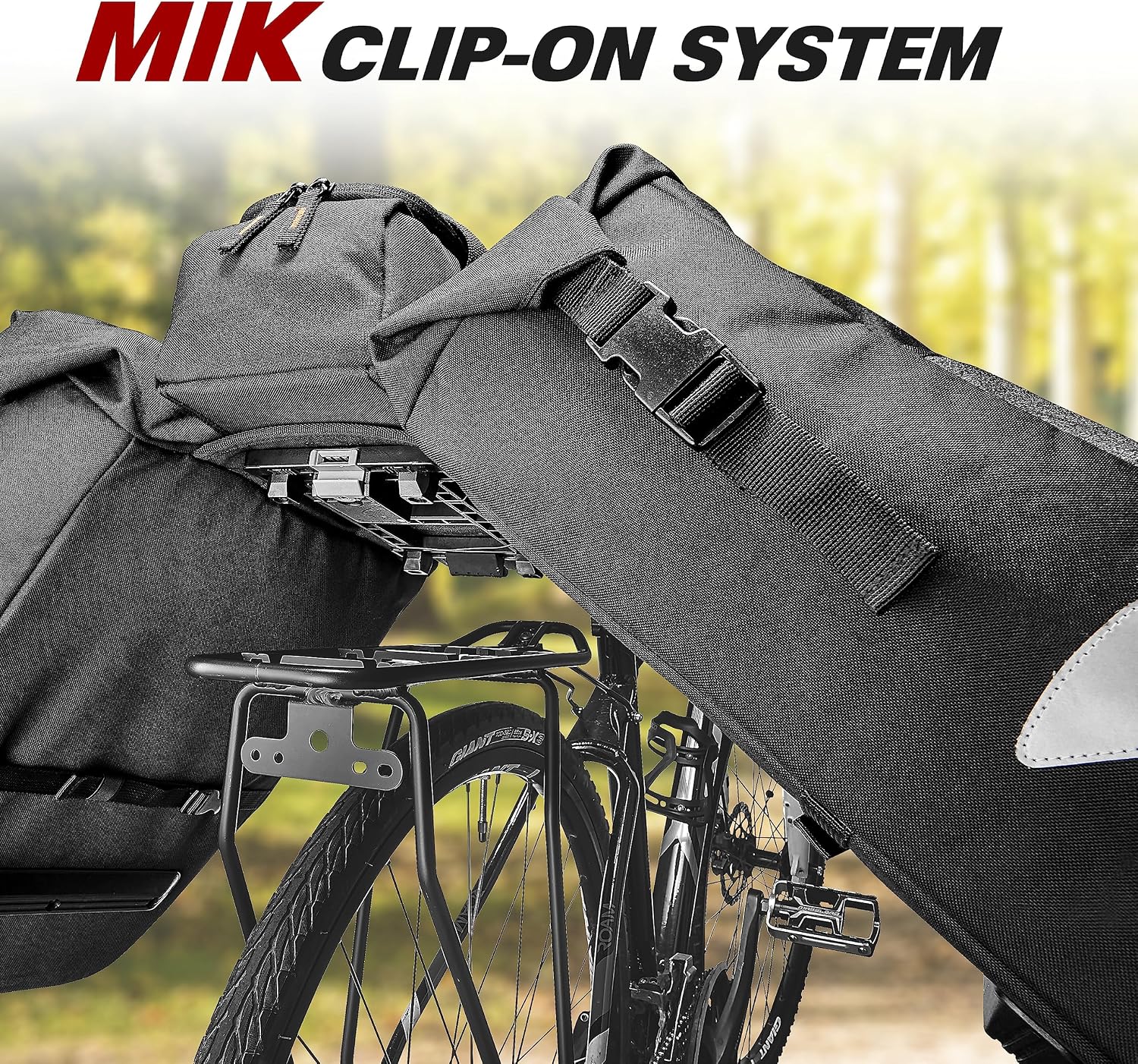 Ibera Bike Bag MIK Panniers 52.7L for Ebikes - Clip-On bike Bags For Bicycles with Built-in Battery Holder & Rain Cover - Water-Resistant Bike Rack Bag with Reflective Trim - ONLY FOR MIK RACKS