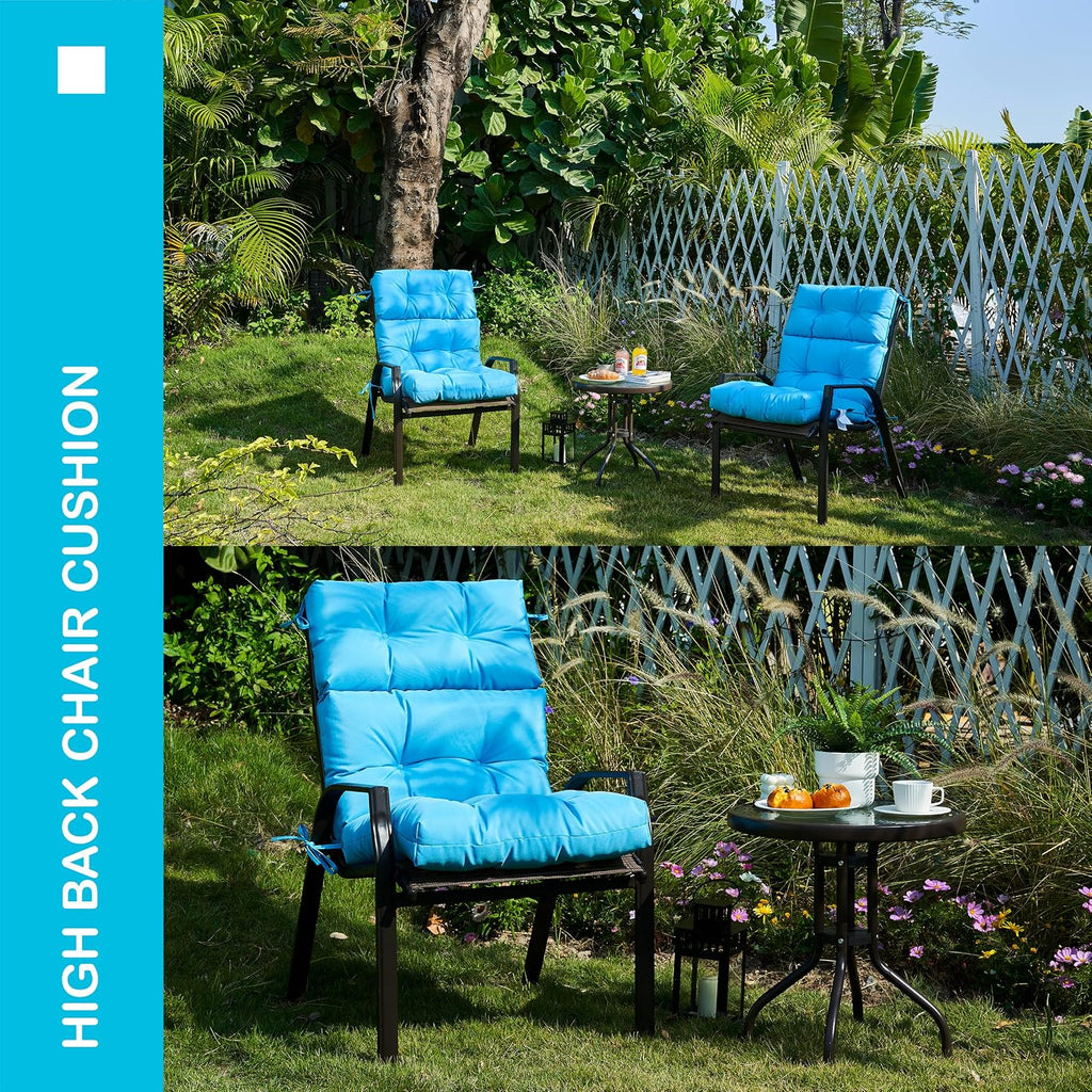 Outdoor Indoor High Back Chair Cushions Set of 4,Waterproof All-Weather Patio Adirondack Rocking Chair Cushions,Seat Back Chair Cushion for Outdoor Furniture with Ties,45x22 Inch, Aqua Blue