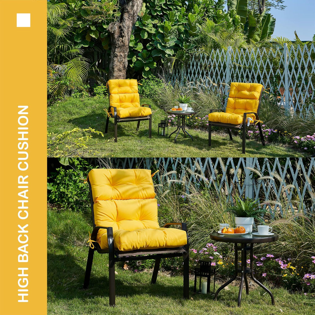 Outdoor Indoor High Back Chair Cushions Set of 4,Waterproof All-Weather Patio Adirondack Rocking Chair Cushions,Seat Back Chair Cushion for Outdoor Furniture with Ties,45x22 Inch, Yellow