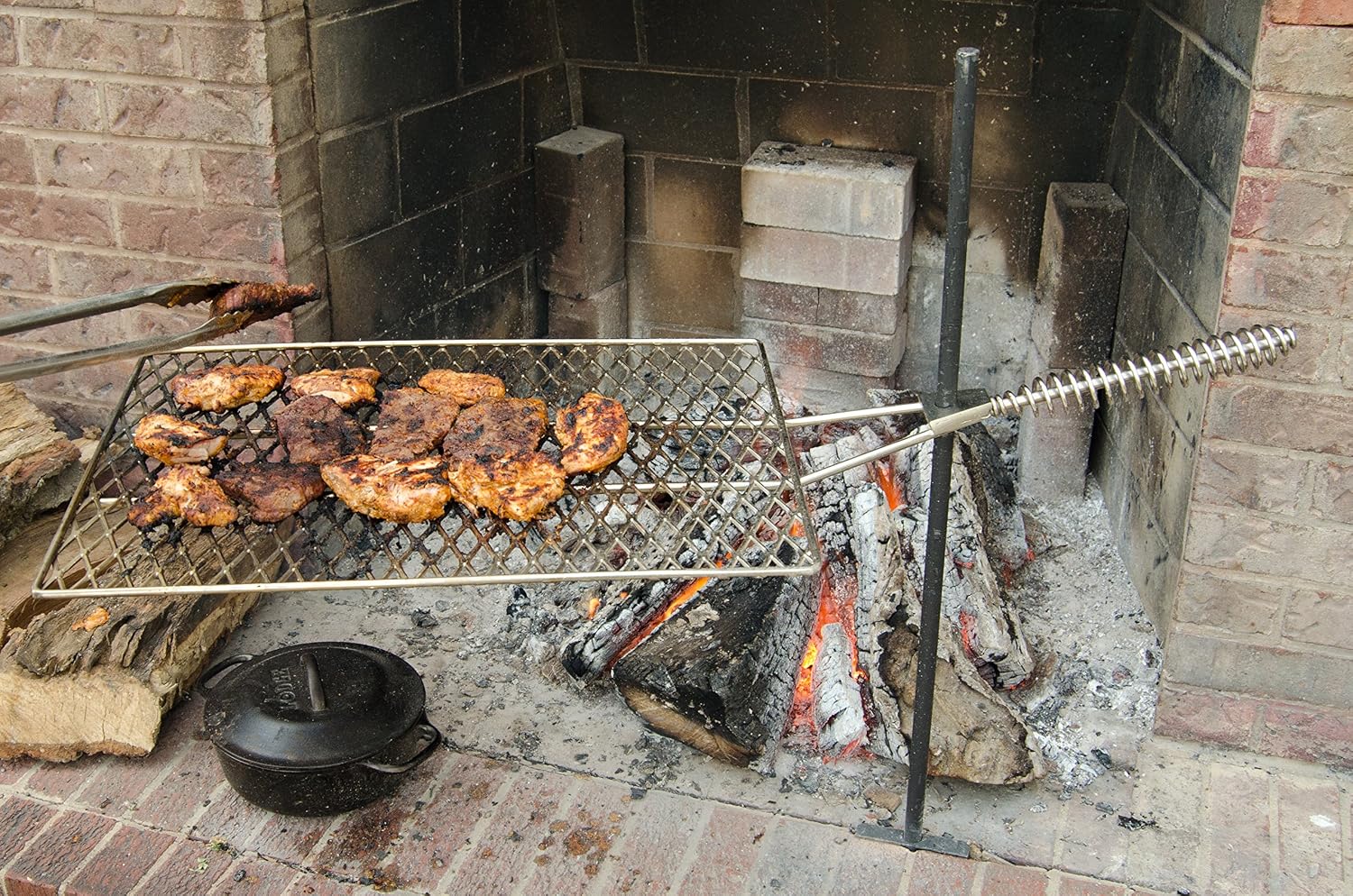 Heavy Duty Large Campfire Grill, Fully Adjustable Swiveling BBQ with long handle, Lifetime Durability, Perfect for Fire pits and rings. Easily portable for camping. Made in USA (15x21)
