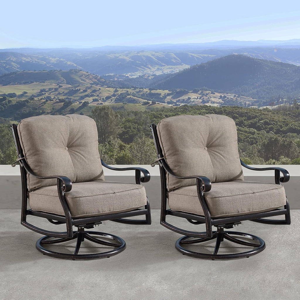Oakland Living Aluminum Outdoor Swivel Club Finish with Thick Tan Polyester Cushions (Set of 2) Deep Seating Rocking Chairs, Antique Copper (AZCANYON-2CHAIR-AC)