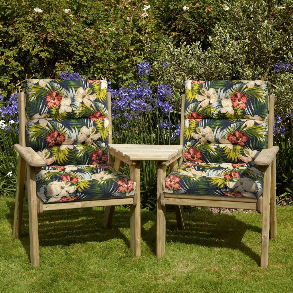 Magpie Fabrics Indoor Outdoor Tufted High Back Chair Cushion Set of 2, Waterproof All-Weather Deep Seating Rocking Chair Patio Chaise Lounge Sun Lounger Chair Cushions(Midnight Blue Floral)