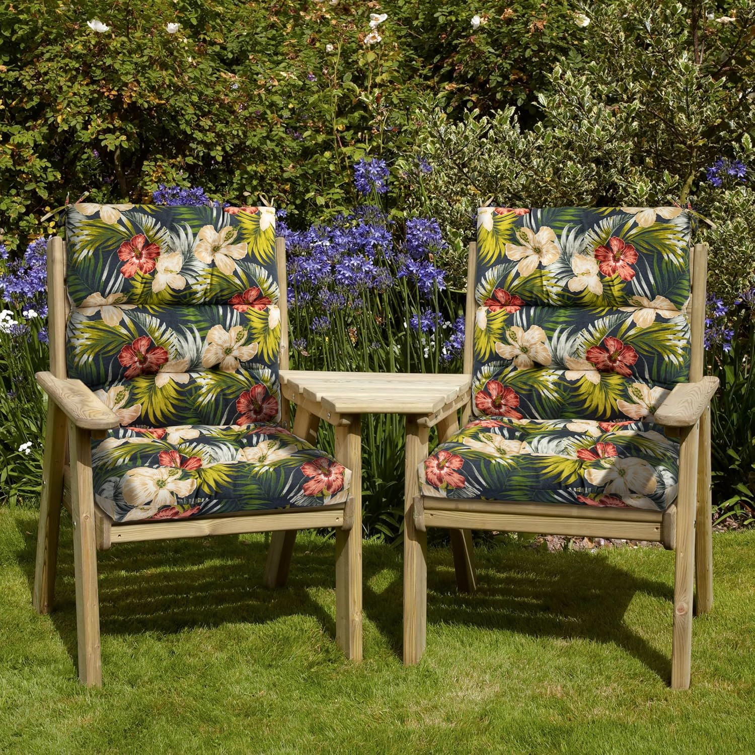Magpie Fabrics Indoor Outdoor Tufted High Back Chair Cushion Set of 2, Waterproof All-Weather Deep Seating Rocking Chair Patio Chaise Lounge Sun Lounger Chair Cushions(Midnight Blue Floral)