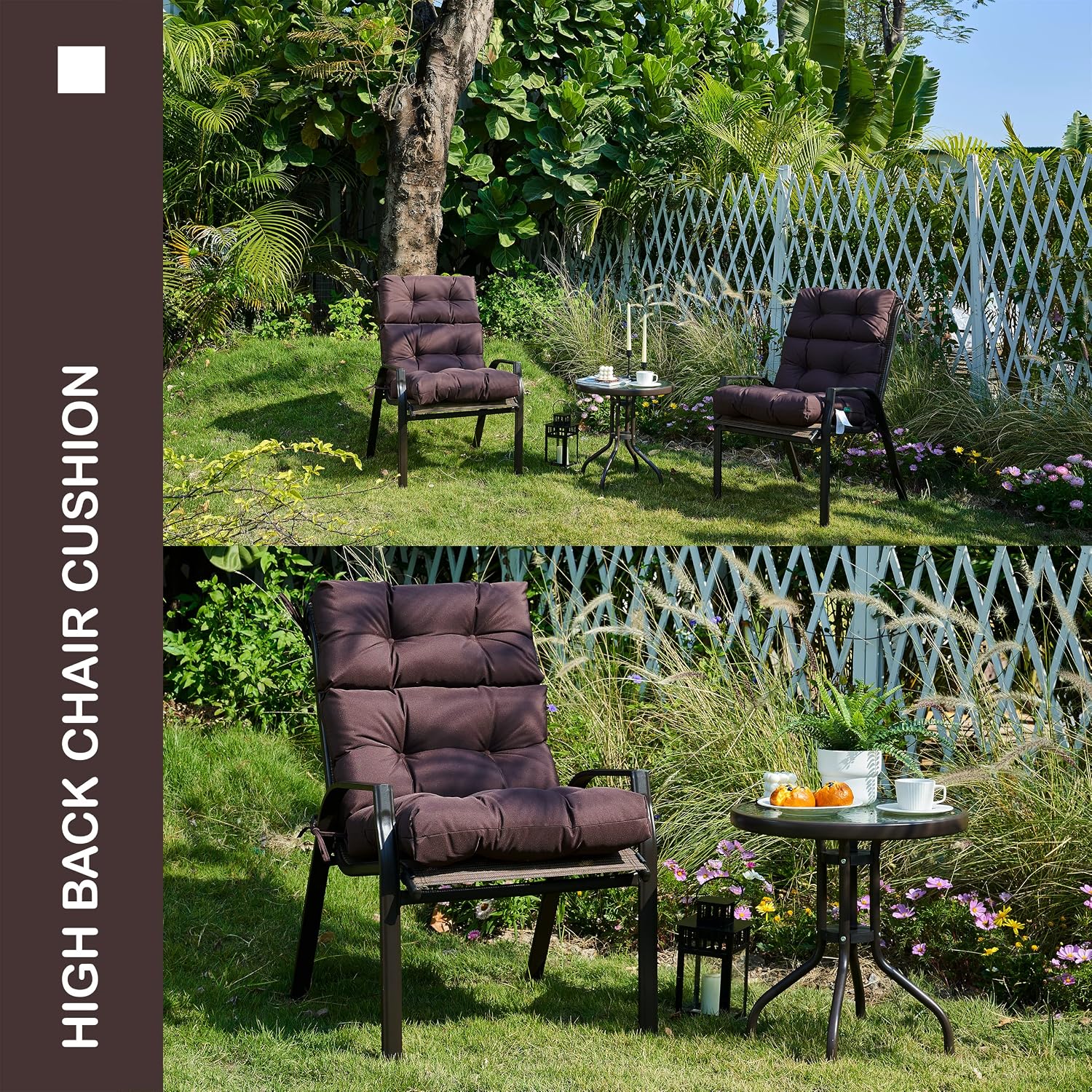 Outdoor Indoor High Back Chair Cushions Set of 4,Waterproof All-Weather Patio Adirondack Rocking Chair Cushions,Seat Back Chair Cushion for Outdoor Furniture with Ties,45x22 Inch, Coffee