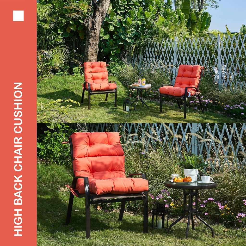 Outdoor Indoor High Back Chair Cushions Set of 4,Waterproof All-Weather Patio Adirondack Rocking Chair Cushions,Seat Back Chair Cushion for Outdoor Furniture with Ties,45x22 Inch, Orange