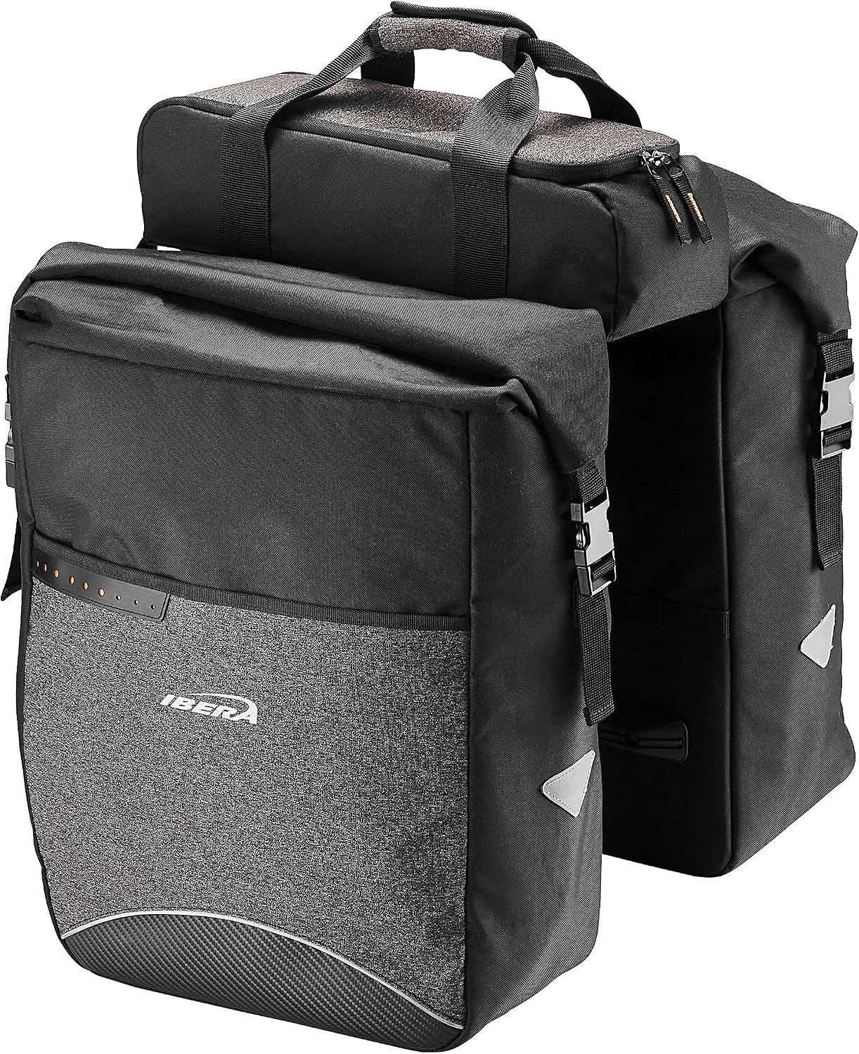Ibera Bike Bag MIK Panniers 52.7L for Ebikes - Clip-On bike Bags For Bicycles with Built-in Battery Holder & Rain Cover - Water-Resistant Bike Rack Bag with Reflective Trim - ONLY FOR MIK RACKS