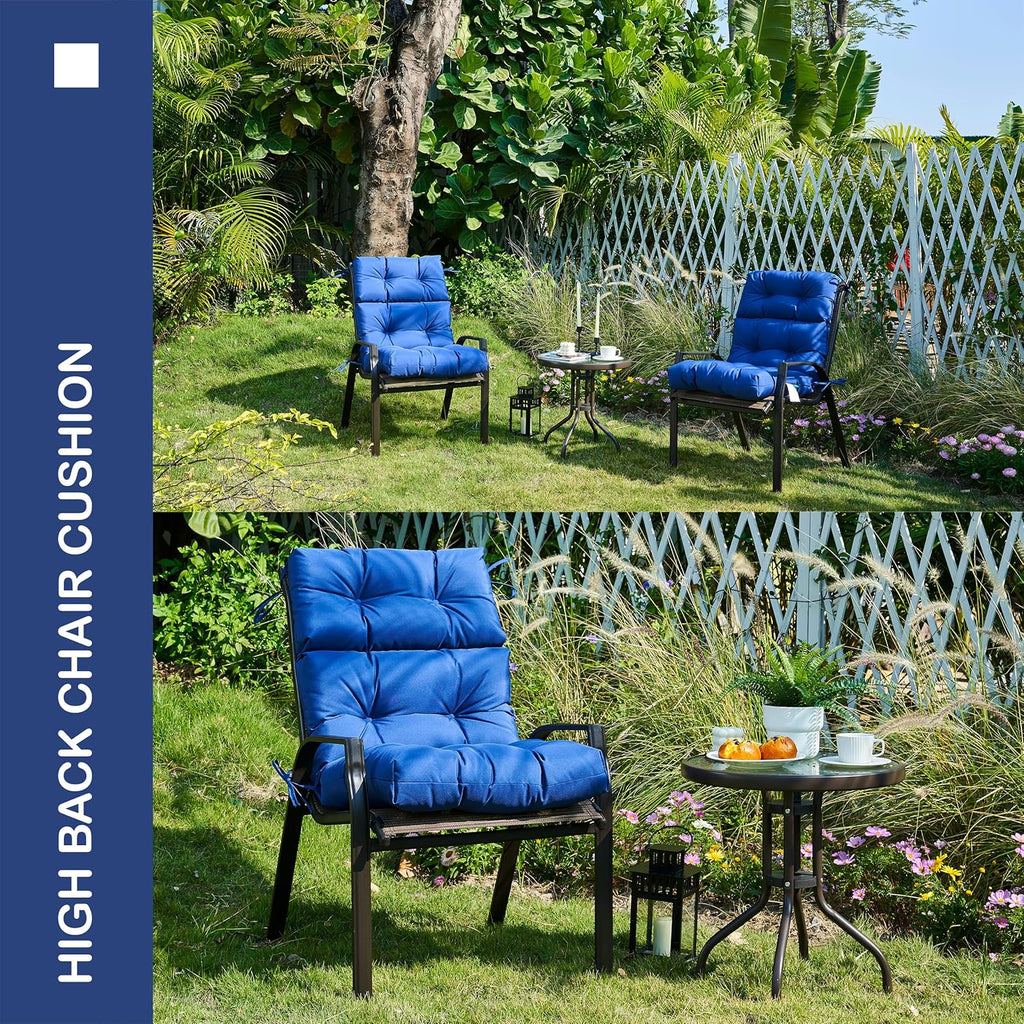 Outdoor Indoor High Back Chair Cushions Set of 4,Waterproof All-Weather Patio Adirondack Rocking Chair Cushions,Seat Back Chair Cushion for Outdoor Furniture with Ties,45x22 Inch, Navy Blue